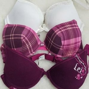 Bundle of 3 Size 34B Push-Up Bras - Purple & White